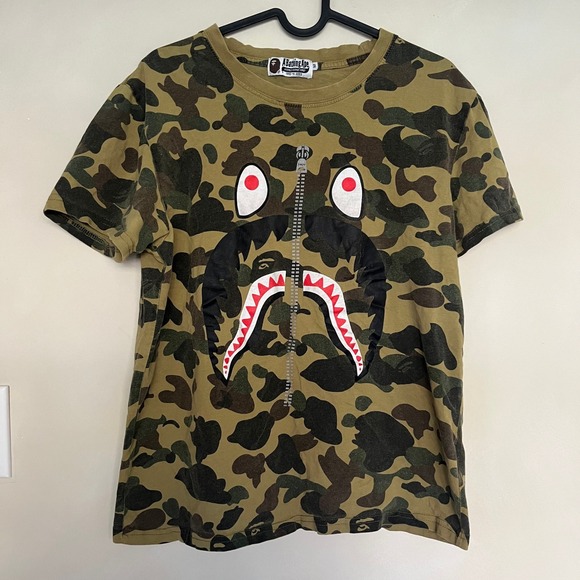 A Bathing Ape Other - Bathing Ape Camo Shark Face T Shirt Mens Size Medium Green Brown Iconic Design